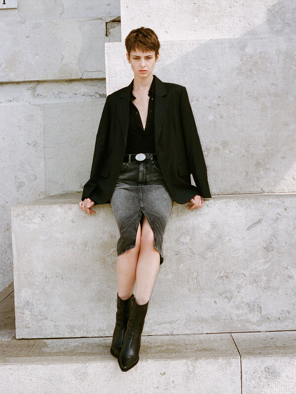 Midi-Jeansrock 90's in Dunkelgrau - damen-midiröcke, longuette | Sisley