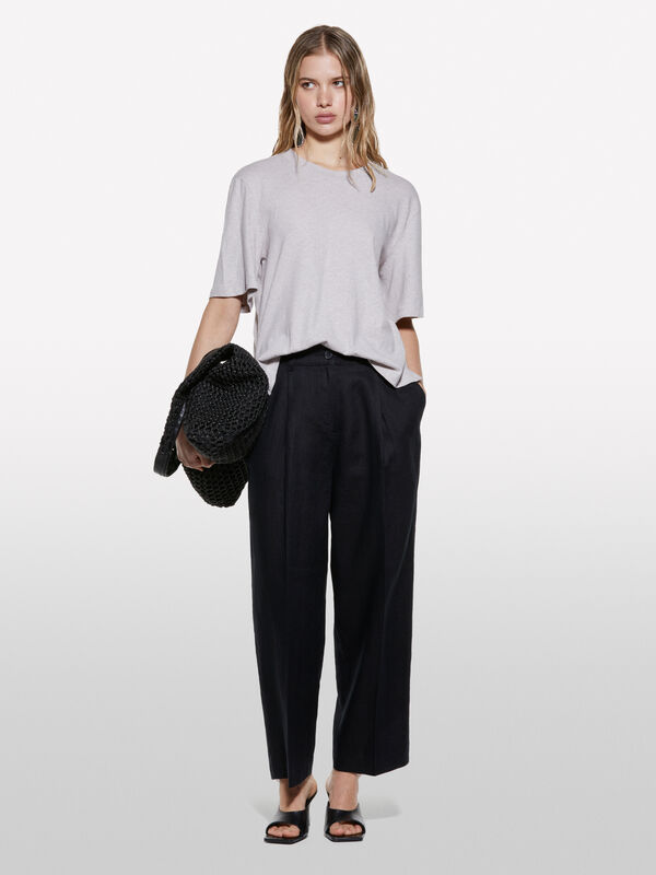 Schwarze Hose mit entspannter Passform aus 100% Leinen - regular hosen für damen | Sisley