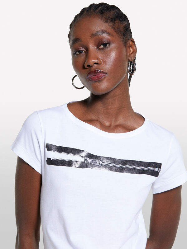 Weißes T-Shirt mit Druck - kurzärmeliges t-shirt für damen | Sisley