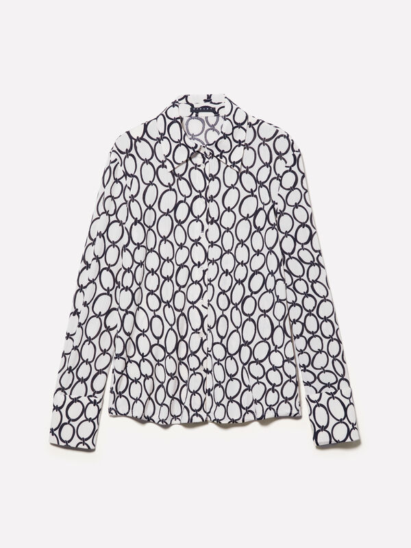 Geripptes bedrucktes Hemd in Creme-wei&szlig; - hemden f&uuml;r damen | Sisley