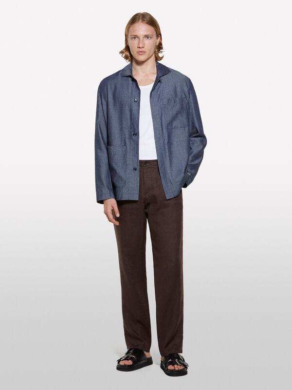 Dunkelbraune Hose aus 100% Leinen - slim hosen für herren | Sisley