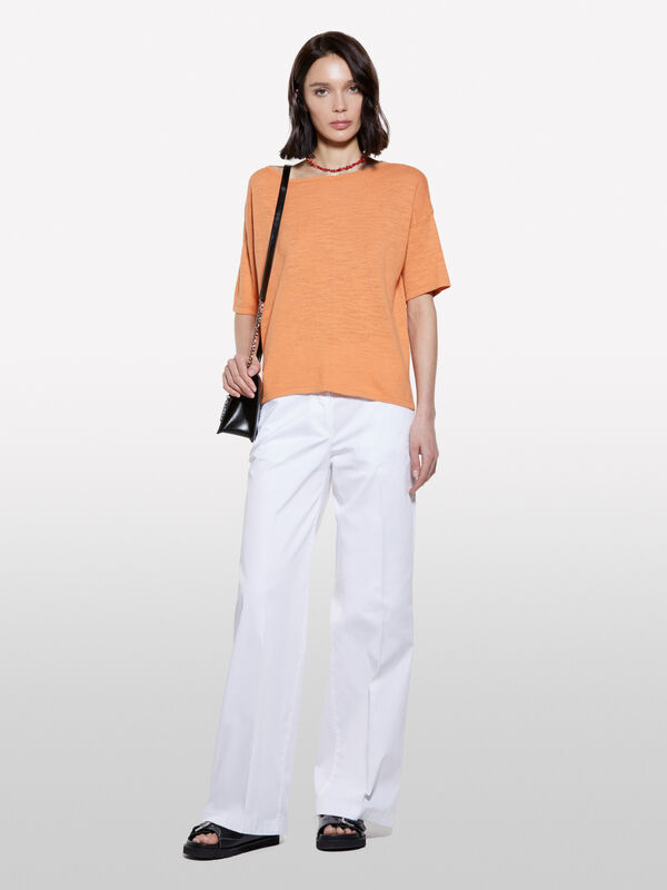 Übergroßes orangefarbenes Strick-T-Shirt - kurzärmeliges t-shirt für damen | Sisley