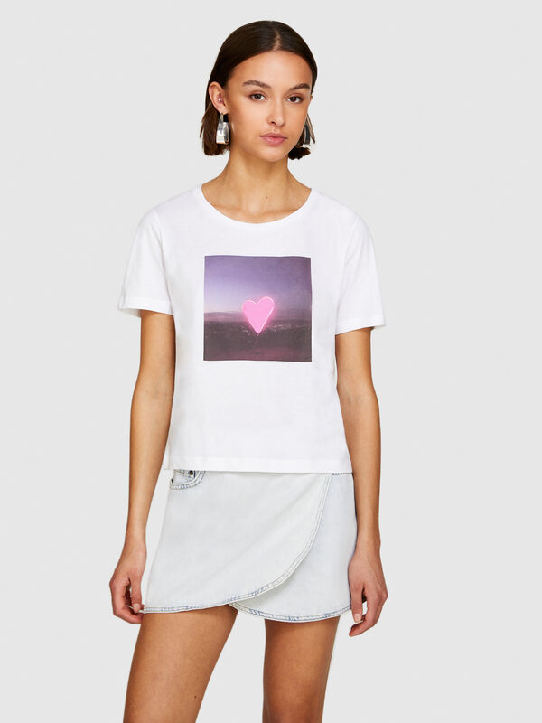 T-Shirt mit Fotoprint - kurzärmeliges t-shirt für damen | Sisley