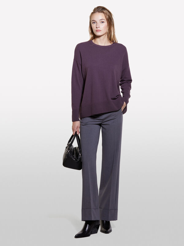 Pflaumenfarbener Pulli mit Rundhalsausschnitt - rundhalspullover für damen | Sisley