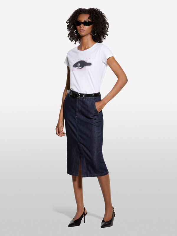 Slim-Fit Longuette aus dunkelblauem Denim - damen-midiröcke, longuette | Sisley
