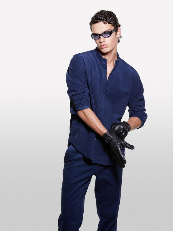 Dunkelblaues Hemd aus Cordsamt - regular hemden für herren | Sisley