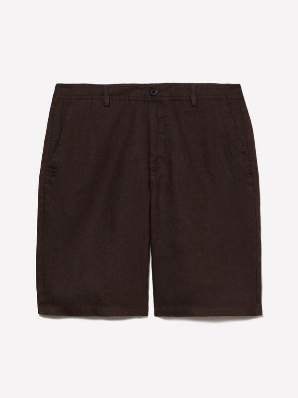 Dunkelbraune Bermudashorts aus 100% Leinen Dunkelbraune Bermudashorts aus 100% Leinen - shorts für herren | Sisley