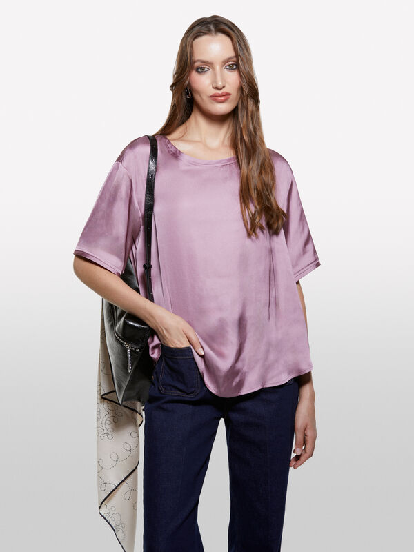 Übergroße Bluse aus malvenfarbenem Satin - blusen für damen | Sisley