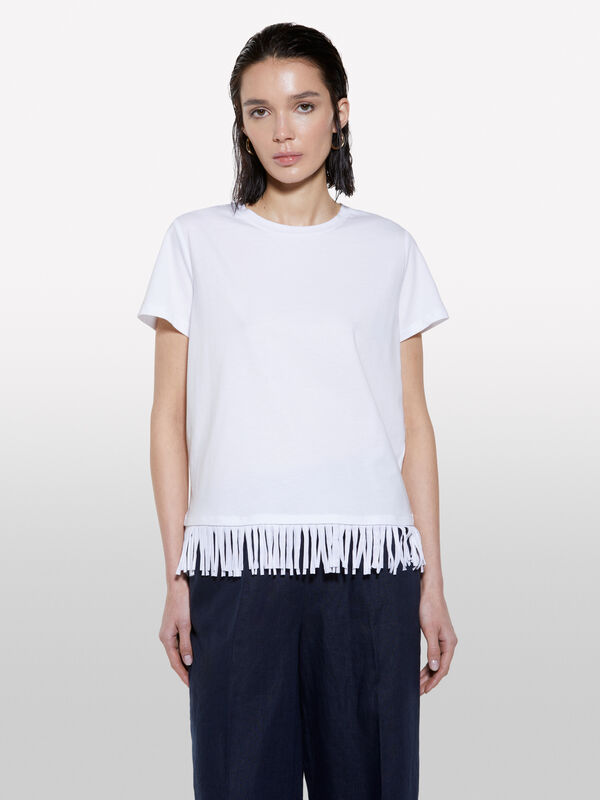 Weißes T-Shirt mit Fransen am Saum - kurzärmeliges t-shirt für damen | Sisley