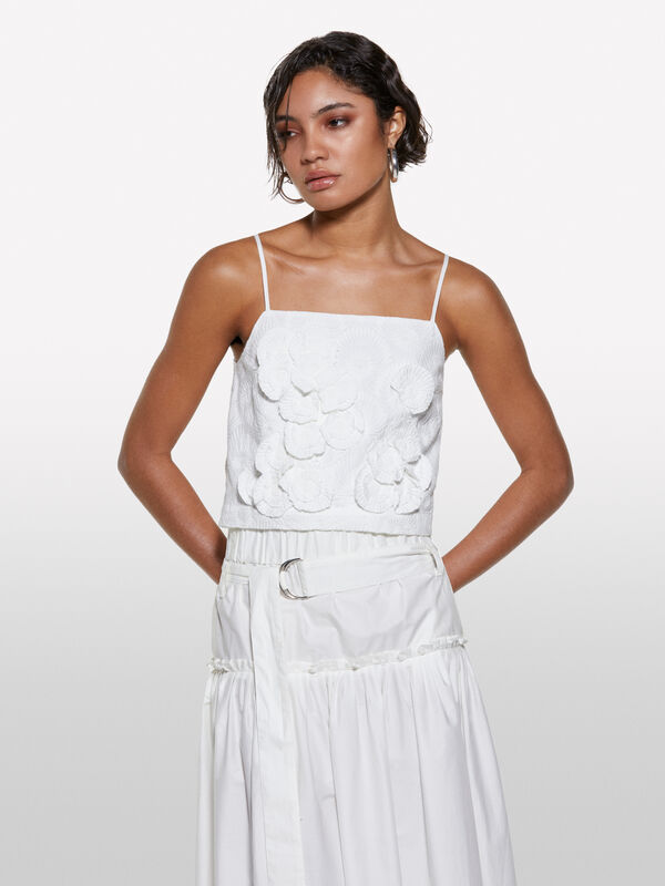Weißes, kurzes Oberteil mit Blumen - top für damen | Sisley