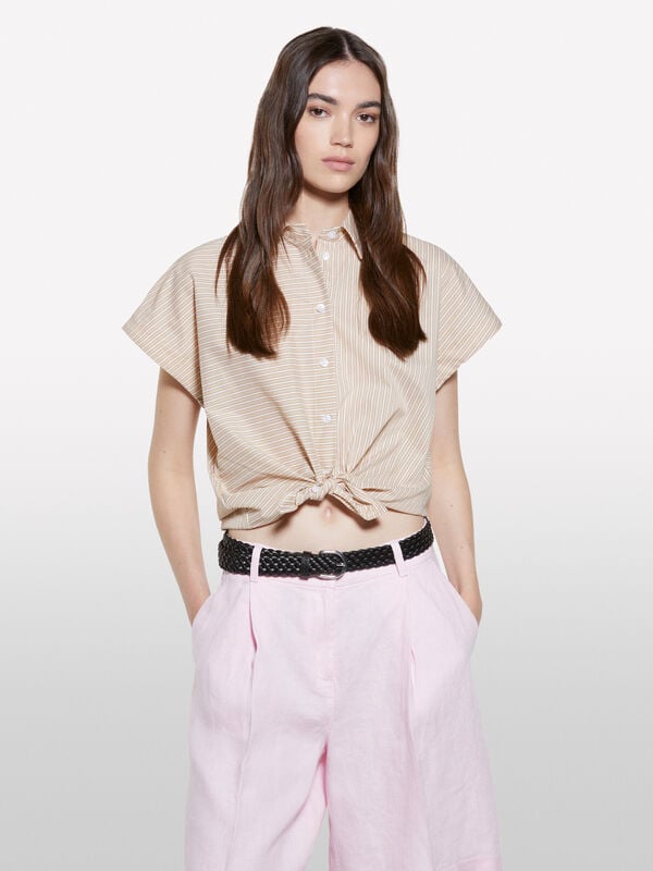 Beige gestreiftes Oversize-Hemd - hemden für damen | Sisley
