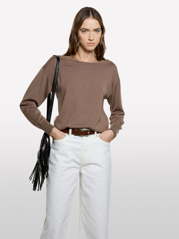 Brauner Pullover mit U-Boot-Ausschnitt - pullover u-bootausschnitt für damen | Sisley