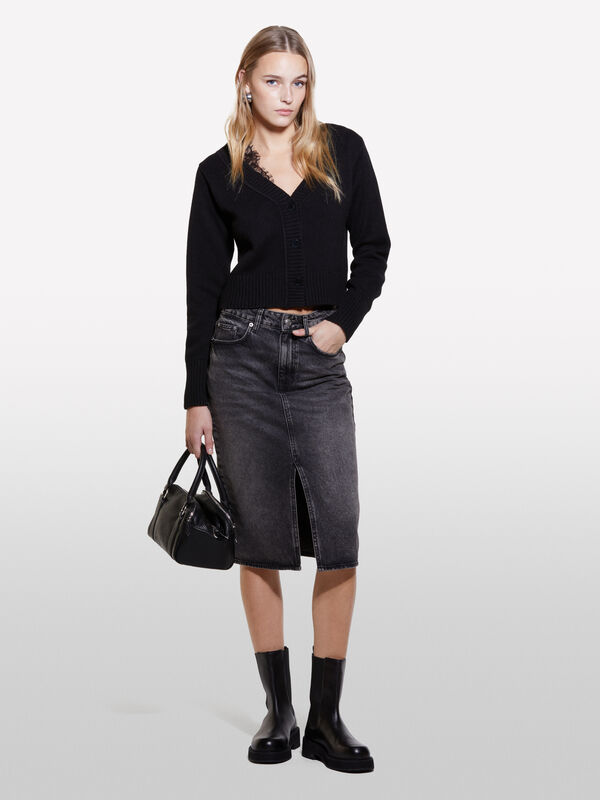 Schwarzer Cardigan mit Spitze - cardigans für damen | Sisley