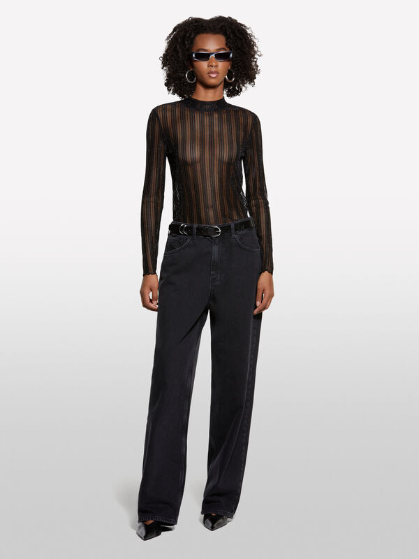 Schwarzes transparentes T-Shirt Schwarzes transparentes T-Shirt - langärmeliges t-shirt für damen | Sisley