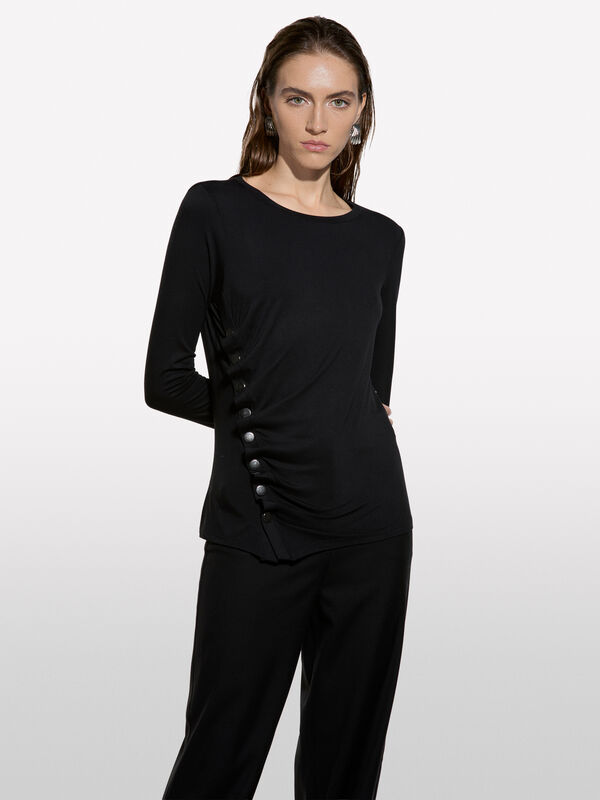 T-Shirt mit silbernen Knöpfen - langärmeliges t-shirt für damen | Sisley