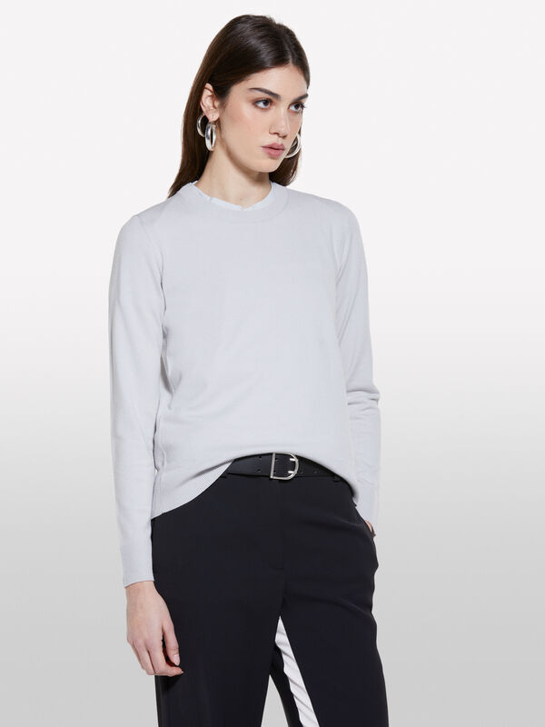 Pullover mit Rundhalsausschnitt in Hellgrau - rundhalspullover für damen | Sisley