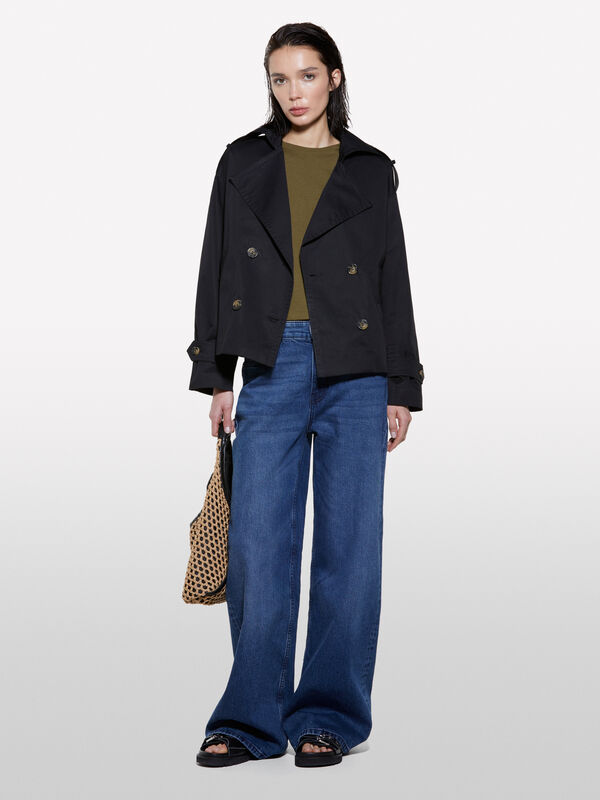 Kurzer schwarzer Trenchcoat - trenchcoats und regenjacken für damen | Sisley