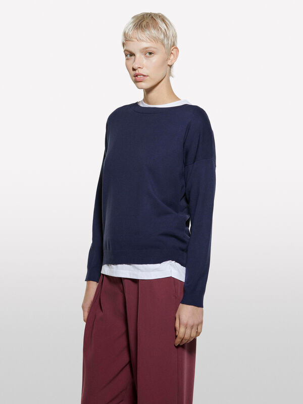 Marineblauer Pullover mit U-Boot-Ausschnitt - pullover u-bootausschnitt für damen | Sisley