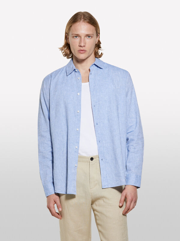 Hellblaues Hemd aus Leinenmischung - regular hemden für herren | Sisley