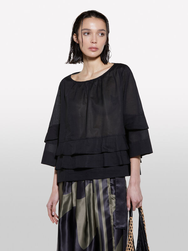 Schwarze Bluse mit Volants - blusen für damen | Sisley