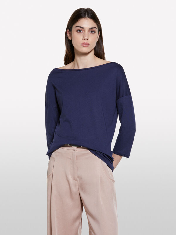 Blaues T-Shirt mit U-Bootausschnitt - langärmeliges t-shirt für damen | Sisley