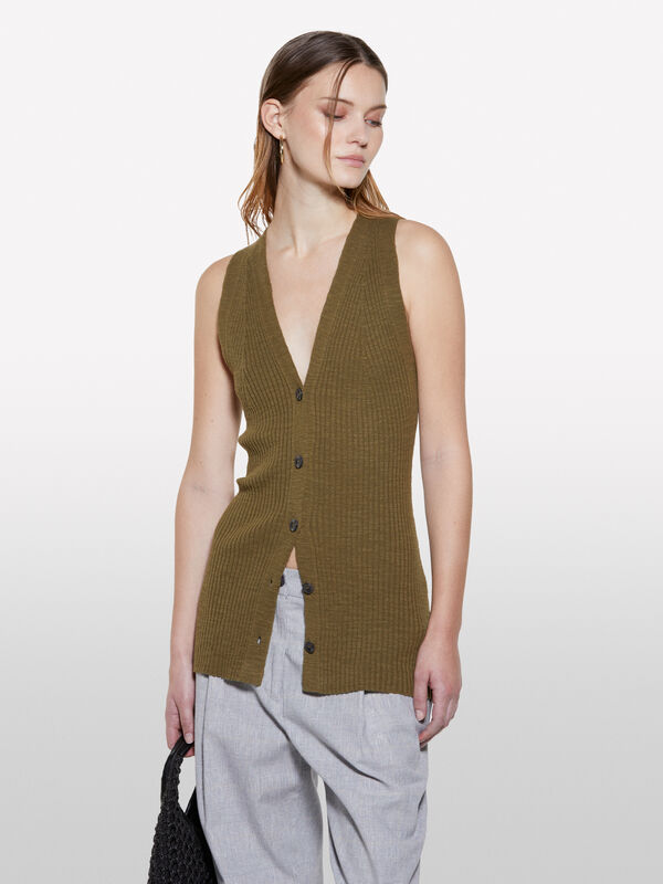 Militärgrüne Strickweste - top für damen | Sisley