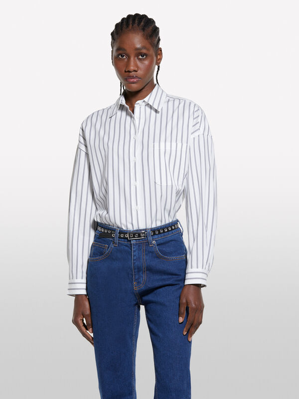 Oversize Hemd mit Streifen in Weiß - hemden für damen | Sisley