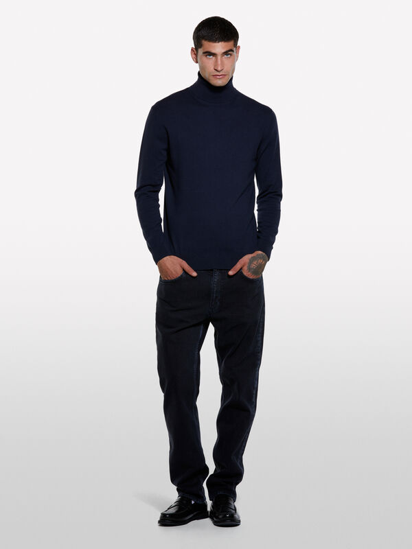 Dunkelblauer Pullover mit hohem Kragen - pullover hoher kragen für herren | Sisley