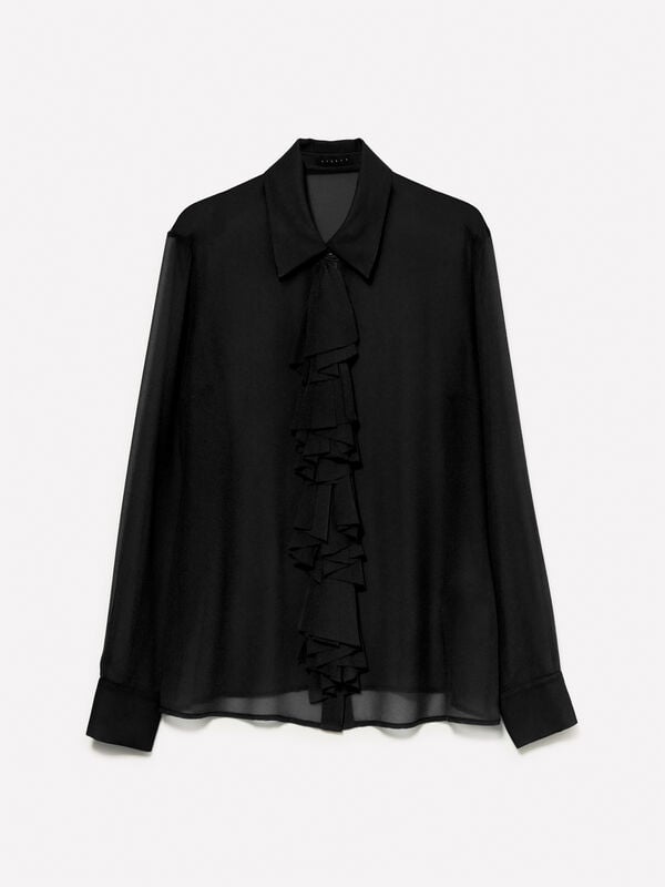 Schwarzes Hemd mit Rüschen Schwarzes Hemd mit Rüschen - hemden für damen | Sisley