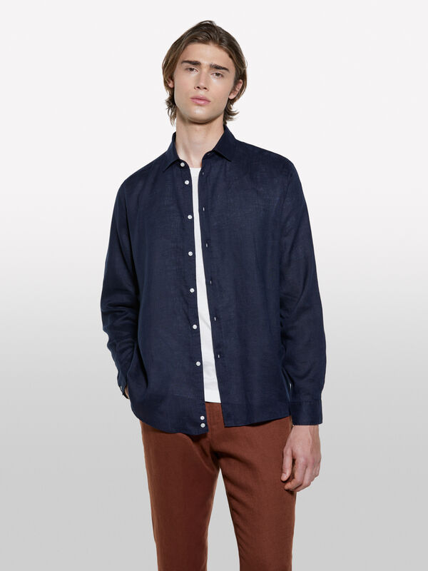 Dunkelblaues Hemd aus 100% Leinen - regular hemden für herren | Sisley