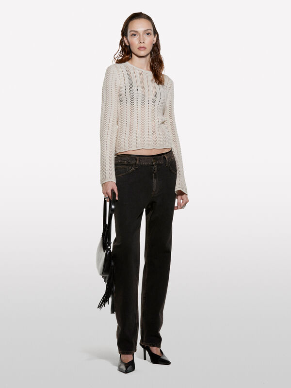 Taubengrauer Pullover mit Glockenärmeln Taubengrauer Pullover mit Glockenärmeln - rundhalspullover für damen | Sisley