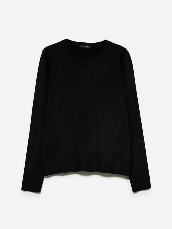 Schwarzer Pullover mit Rundhalsausschnitt - rundhalspullover für damen | Sisley
