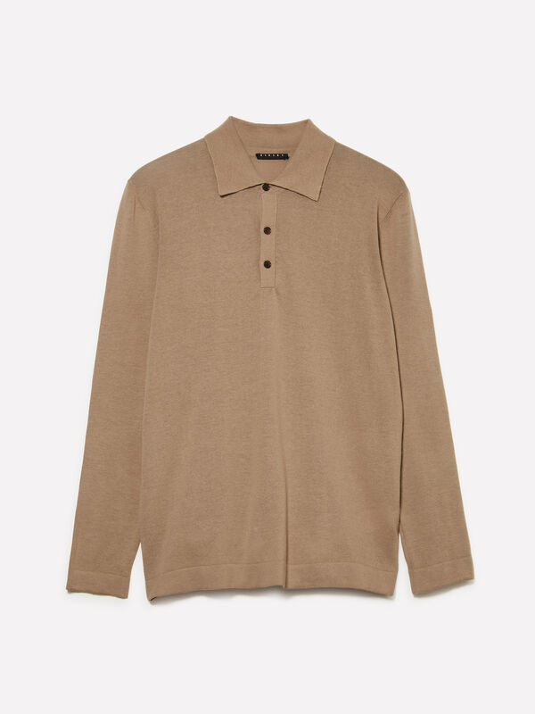 Kamelfarbenes Strick-Poloshirt - pullover v-ausschnitt für herren | Sisley