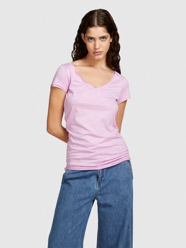 T-Shirt mit V-Ausschnitt - kurzärmeliges t-shirt für damen | Sisley