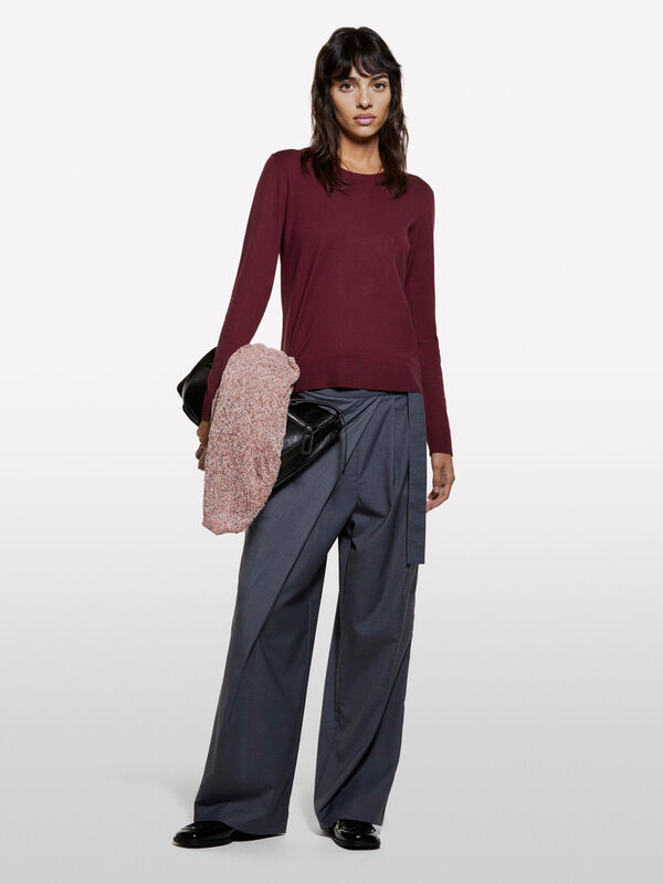 Burgunderfarbener Pullover mit Rundhalsausschnitt - rundhalspullover für damen | Sisley