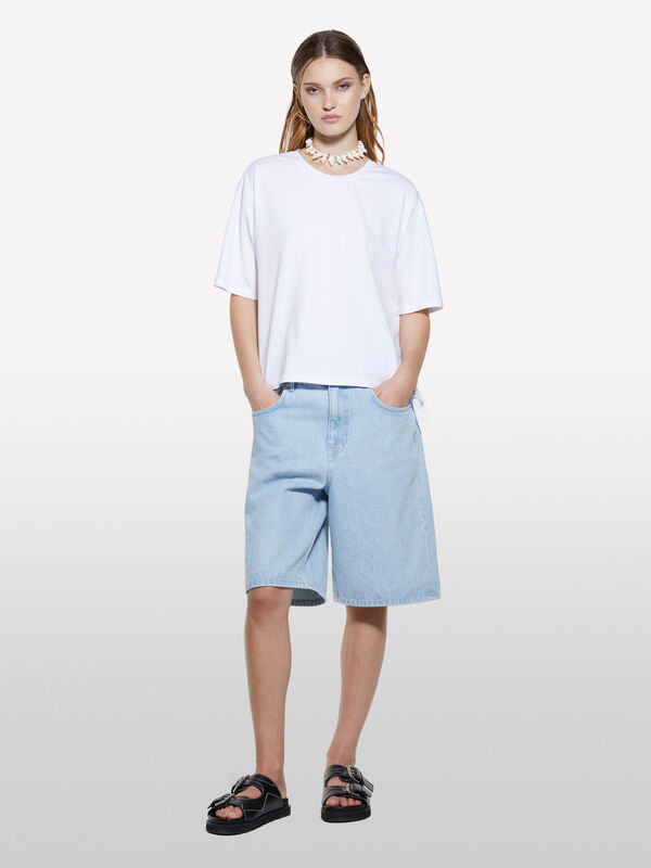 Wei&szlig;es T-Shirt mit &Ouml;ffnung hinten - kurz&auml;rmeliges t-shirt f&uuml;r damen | Sisley