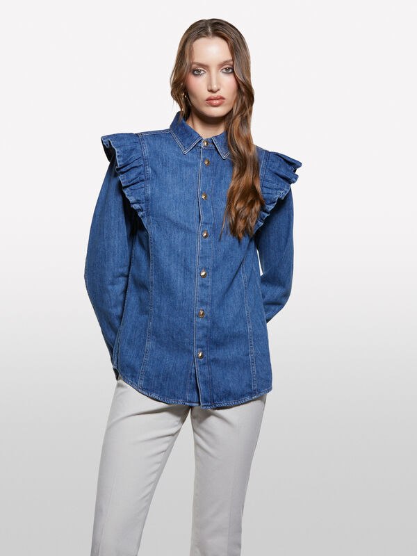Blaues Jeanshemd mit Rüschen Blaues Jeanshemd mit Rüschen - hemden für damen | Sisley