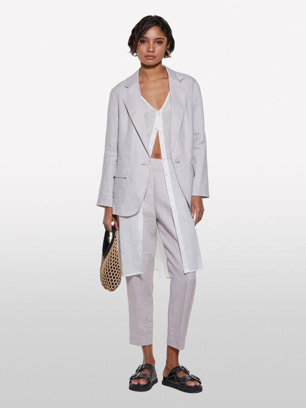 Grauer Blazer aus 100% Leinen Grauer Blazer aus 100% Leinen - blazer für damen | Sisley