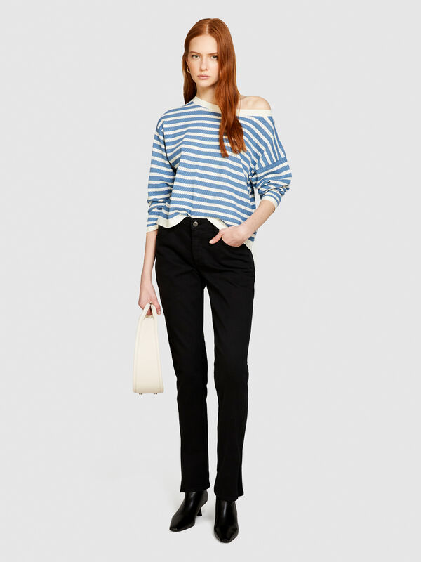 Zweifarbig gestreifter Pullover - pullover u-bootausschnitt für damen | Sisley