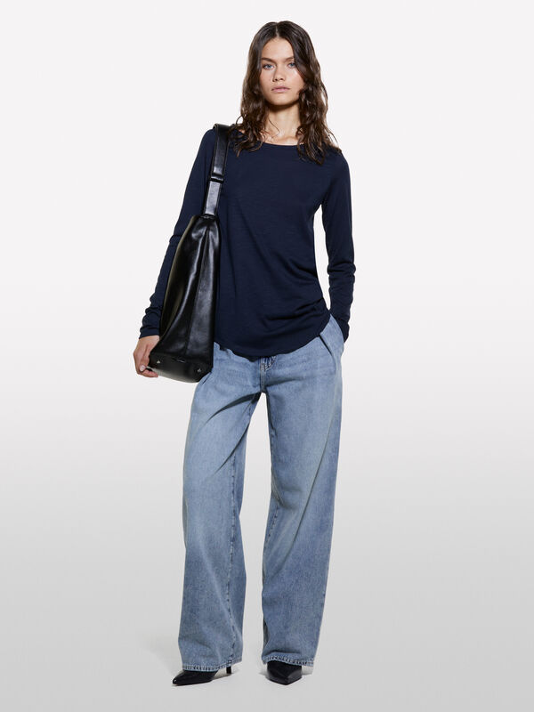 Lang&auml;rmeliges dunkelblaues T-Shirt - lang&auml;rmeliges t-shirt f&uuml;r damen | Sisley