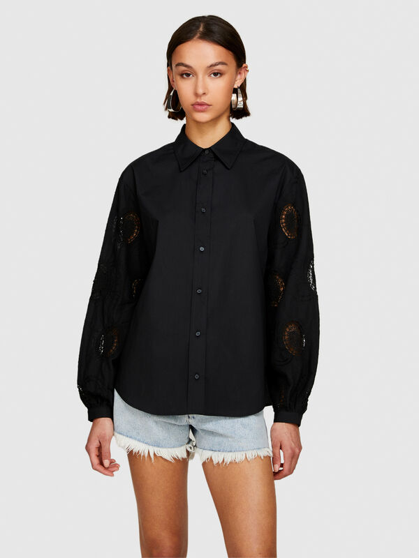 Hemdbluse mit bestickten Ärmeln und Knoten - hemden für damen | Sisley