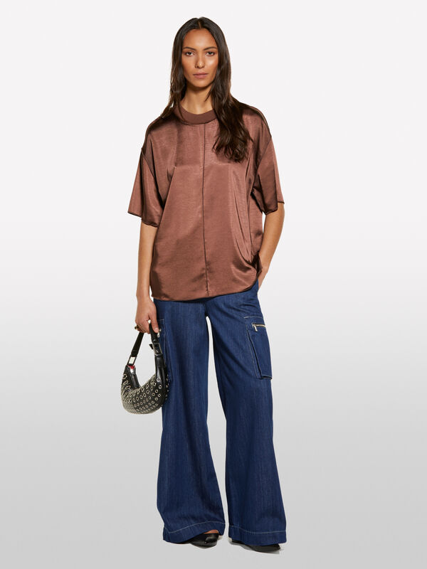 Over-fit-Bluse aus dunkelbraunem Satin - blusen für damen | Sisley