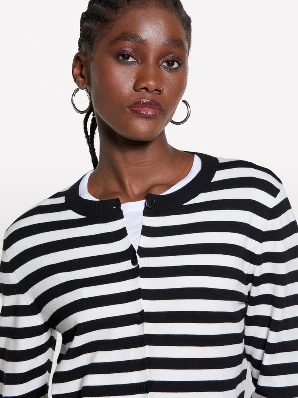 Schwarz und Creme-weiß gestreifter Cardigan - cardigans für damen | Sisley