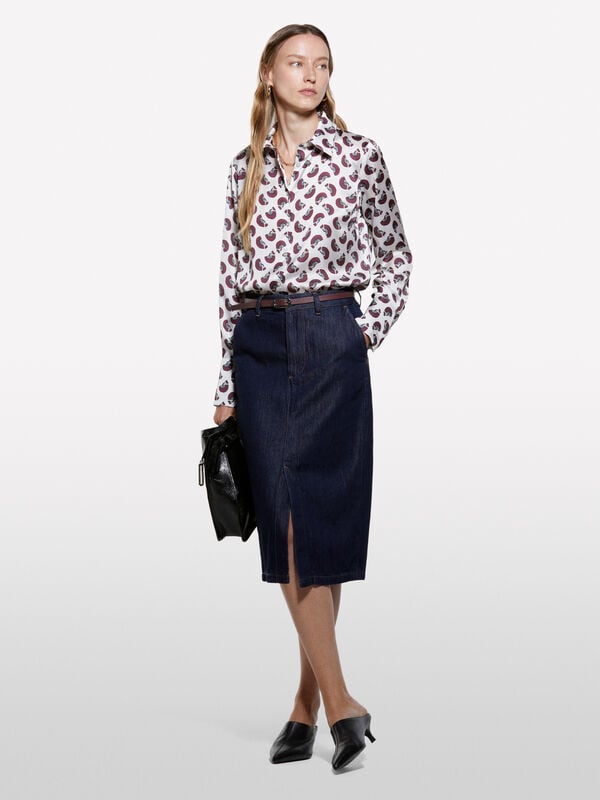 Cremeweißes bedrucktes Satinhemd Cremeweißes bedrucktes Satinhemd - hemden für damen | Sisley