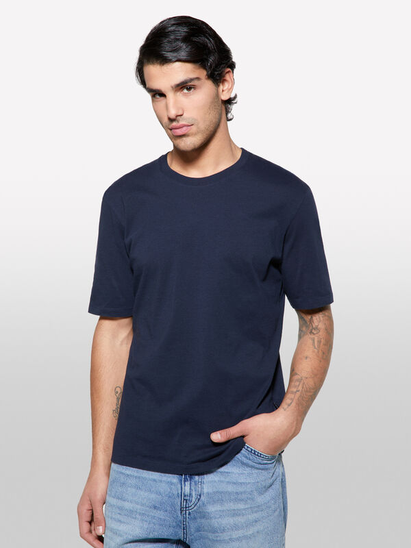 Dunkelblaues T-Shirt mit kurzen Ärmeln in regular fit - kurzärmeliges t-shirt für herren | Sisley