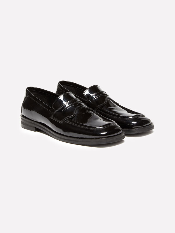 Schwarze Mokassins 100% Lackleder - flache damenschuhe | Sisley