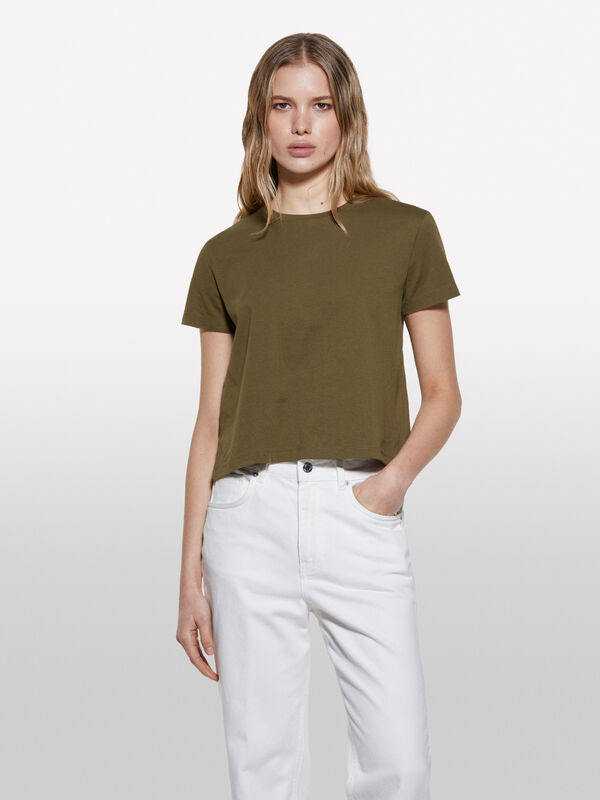 Militärgrünes, kastenförmiges T-Shirt - kurzärmeliges t-shirt für damen | Sisley