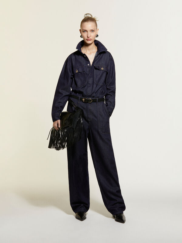 Dunkelblauer Jeans-Overall - overalls jumpsuits für damen | Sisley