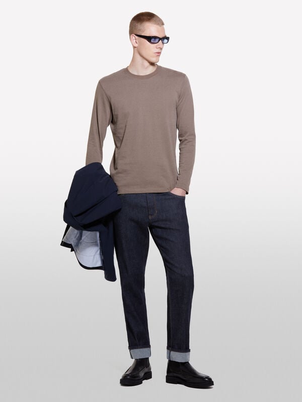 Langärmeliges braunes T-Shirt aus 100% Bio-Baumwolle - langärmeliges t-shirt für herren | Sisley