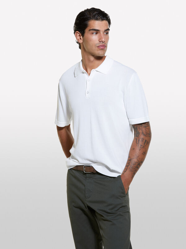 Creme-weißes Strickpolo - polo für herren | Sisley